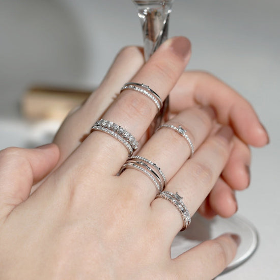 For Her Jewellery - 18K White Gold Baguette 3 Band Diamond Ring