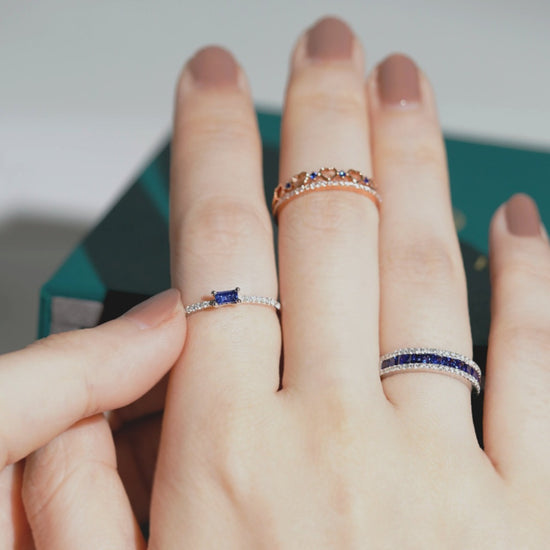 For Her Jewellery - 18K白金方形藍寶石鑽石戒指