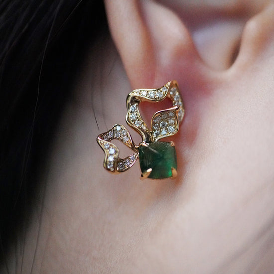 Emerald And Diamond Earrings (Accept Pre-order)