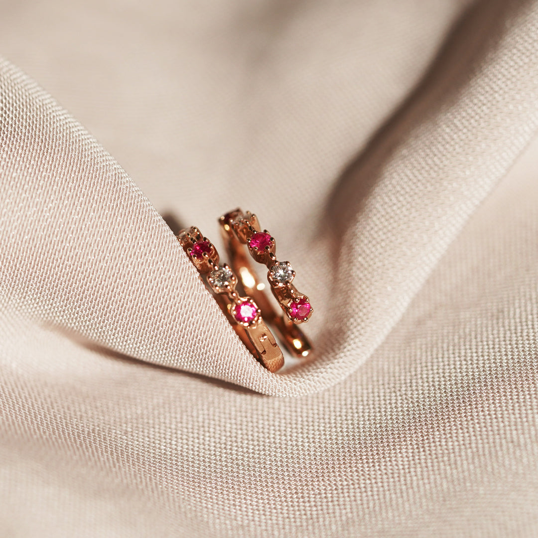 mori - 14K Rose Gold Ruby And Diamond Earrings