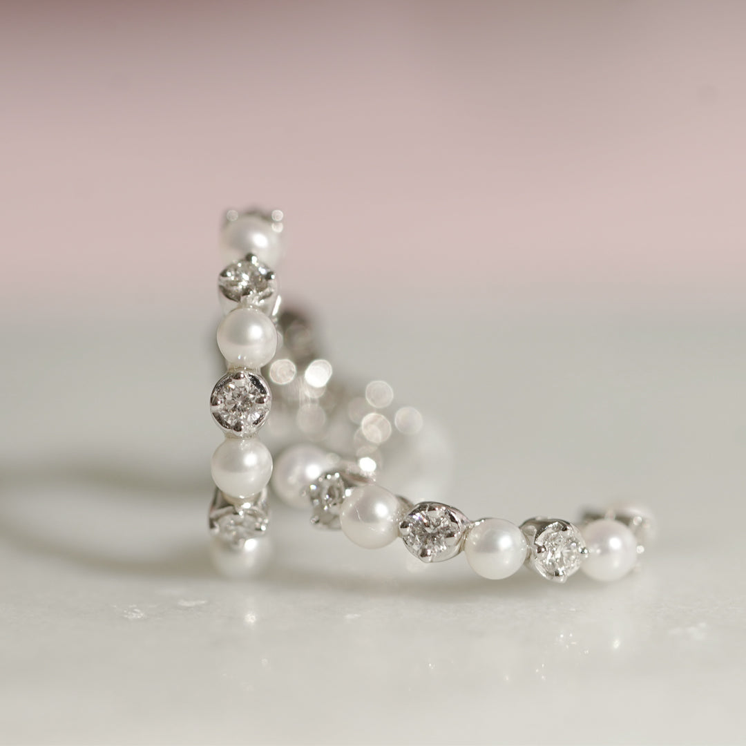 mori - 14K White Gold Pearl And Diamond Earrings