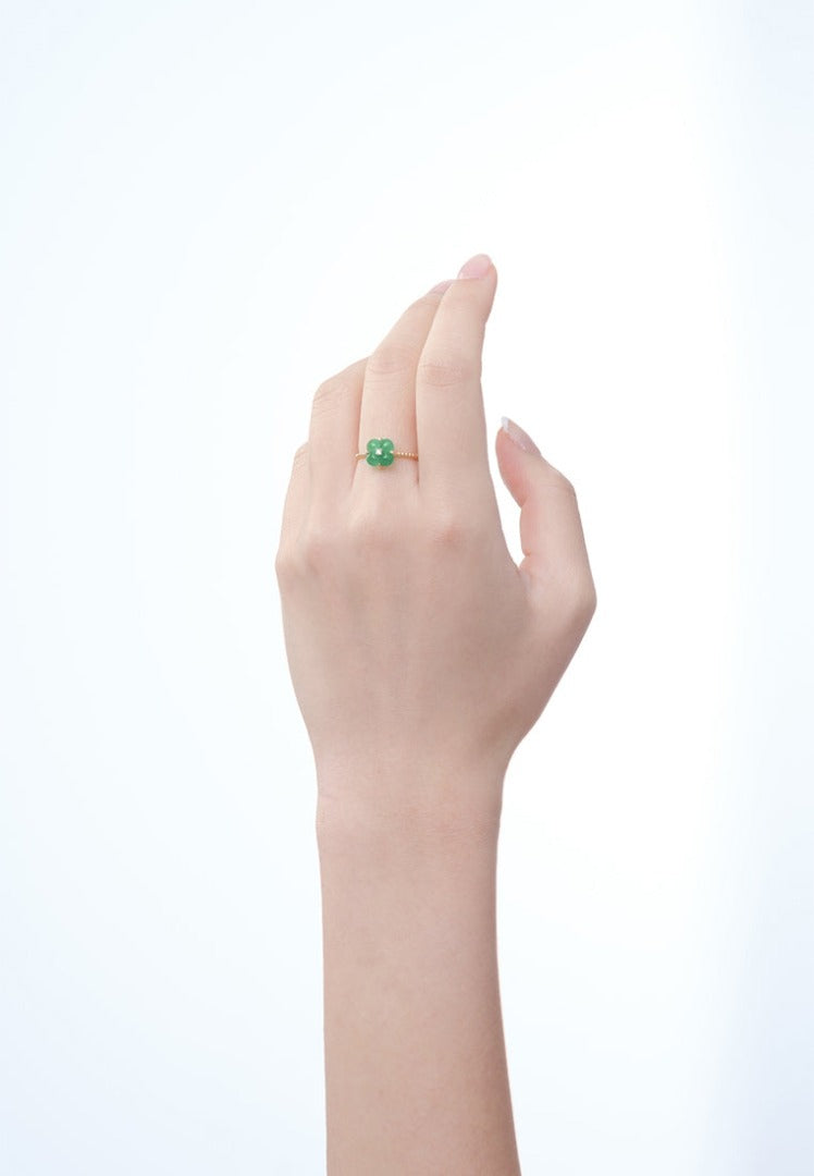THIALH - 許願池系列 - 迷你綠玉髓鑽石戒指