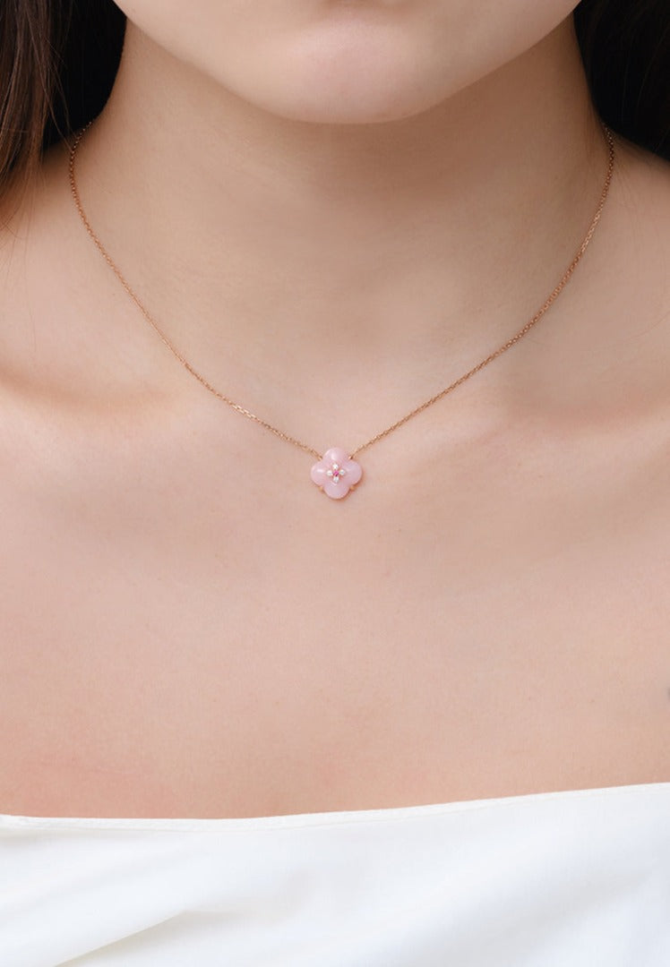 THIALH - 許願池系列 - 粉紅歐珀紅尖晶石鑽石項鍊
