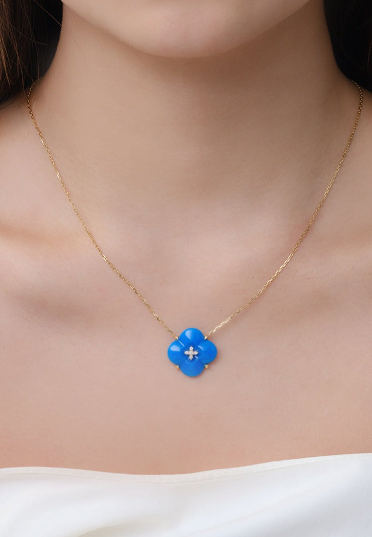 THIALH - Fontana di Trevi - Large Blue Chaledony and White Diamond Necklace
