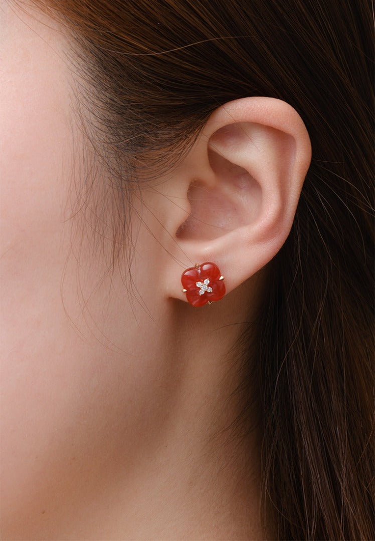 THIALH - 許願池系列 - 紅玉髓鑽石耳環