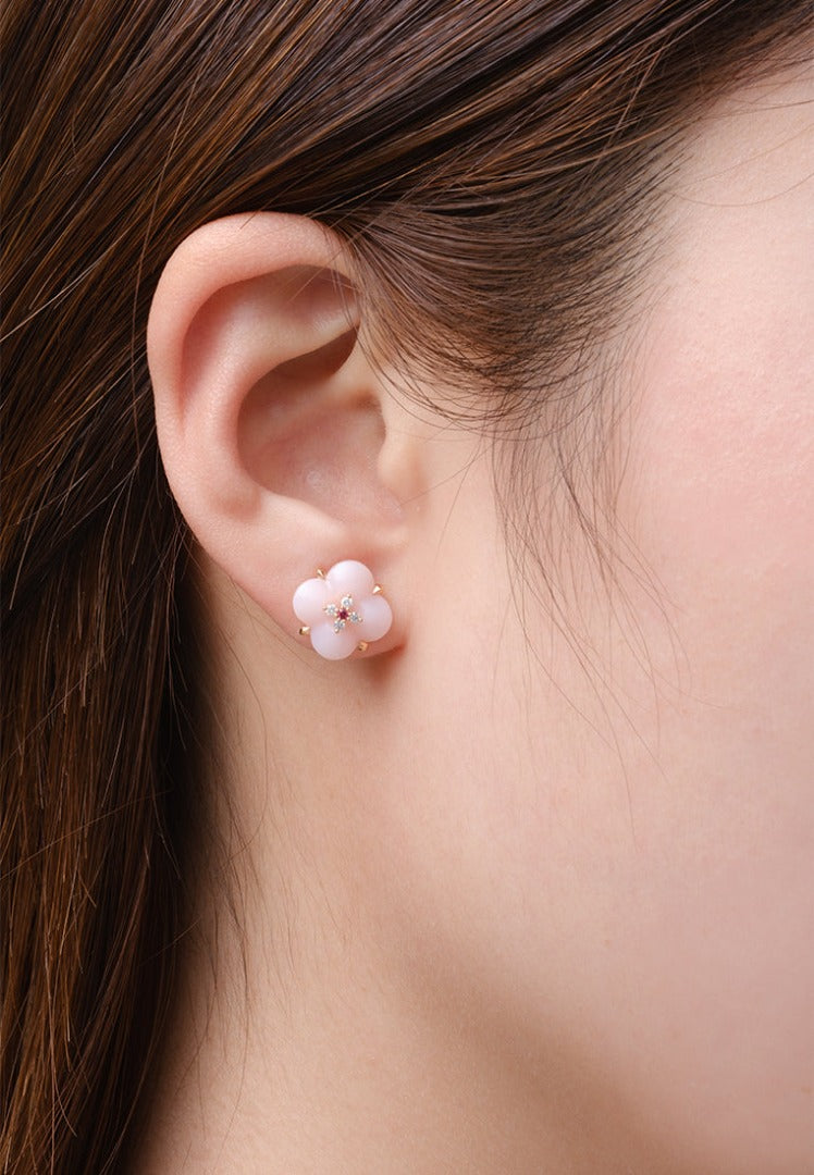 THIALH - 許願池系列 - 粉紅歐泊紅尖晶石鑽石耳環