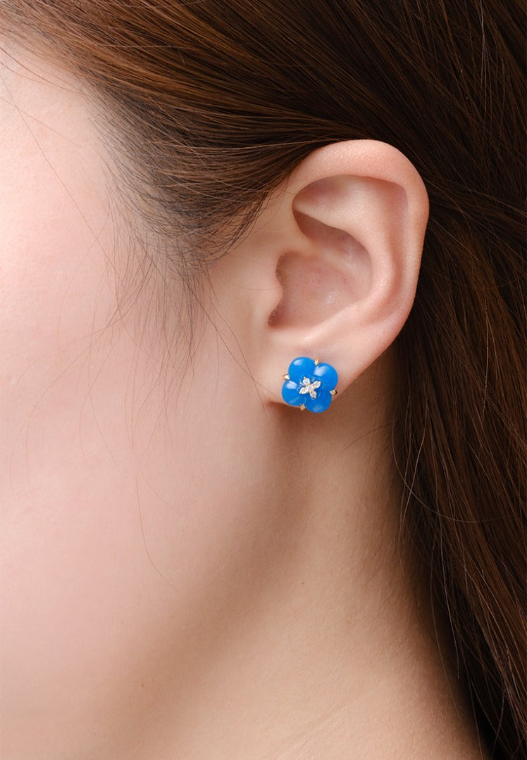 THIALH - 許願池系列 - 藍玉髓鑽石耳環