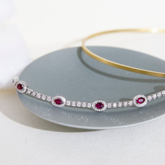 Load image into Gallery viewer, 18K White Gold Ruby Diamond Bracelet
