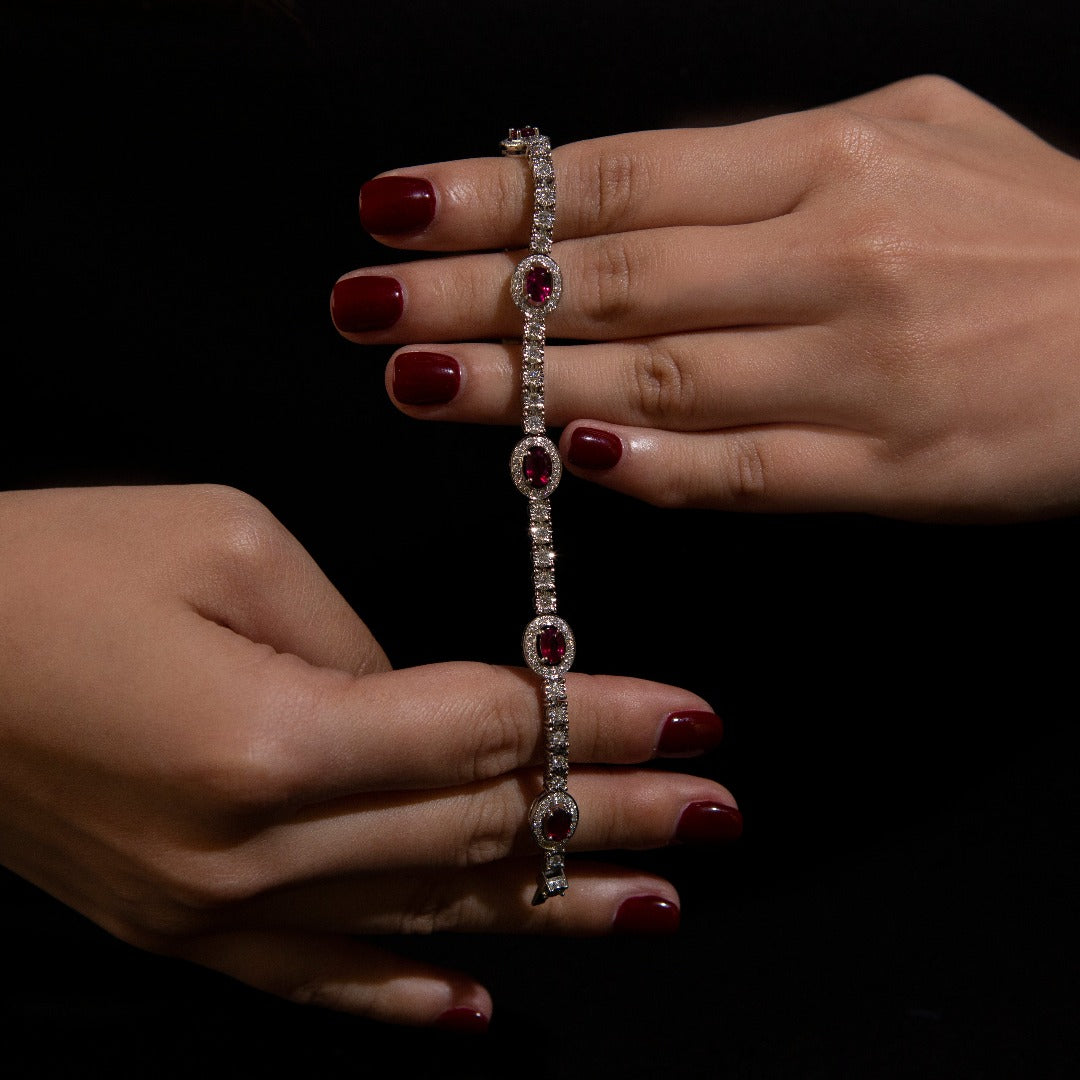 Load image into Gallery viewer, 18K White Gold Ruby Diamond Bracelet
