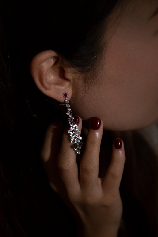 18K White Gold Ruby Diamond Earring