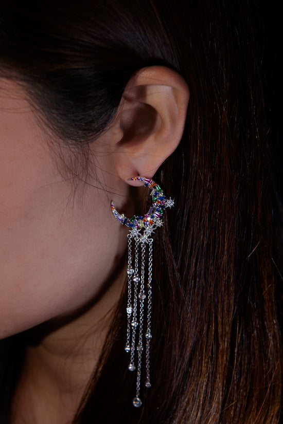 Load image into Gallery viewer, Rainbow - White Moon Earrings
