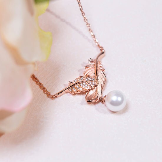 Feather - Pearl and Cubic Zirconia Necklace