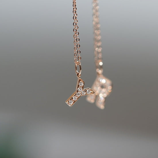 Load image into Gallery viewer, For Her Jewellery - 18K Rose Gold Letter Y Diamond Pendant with Chain

