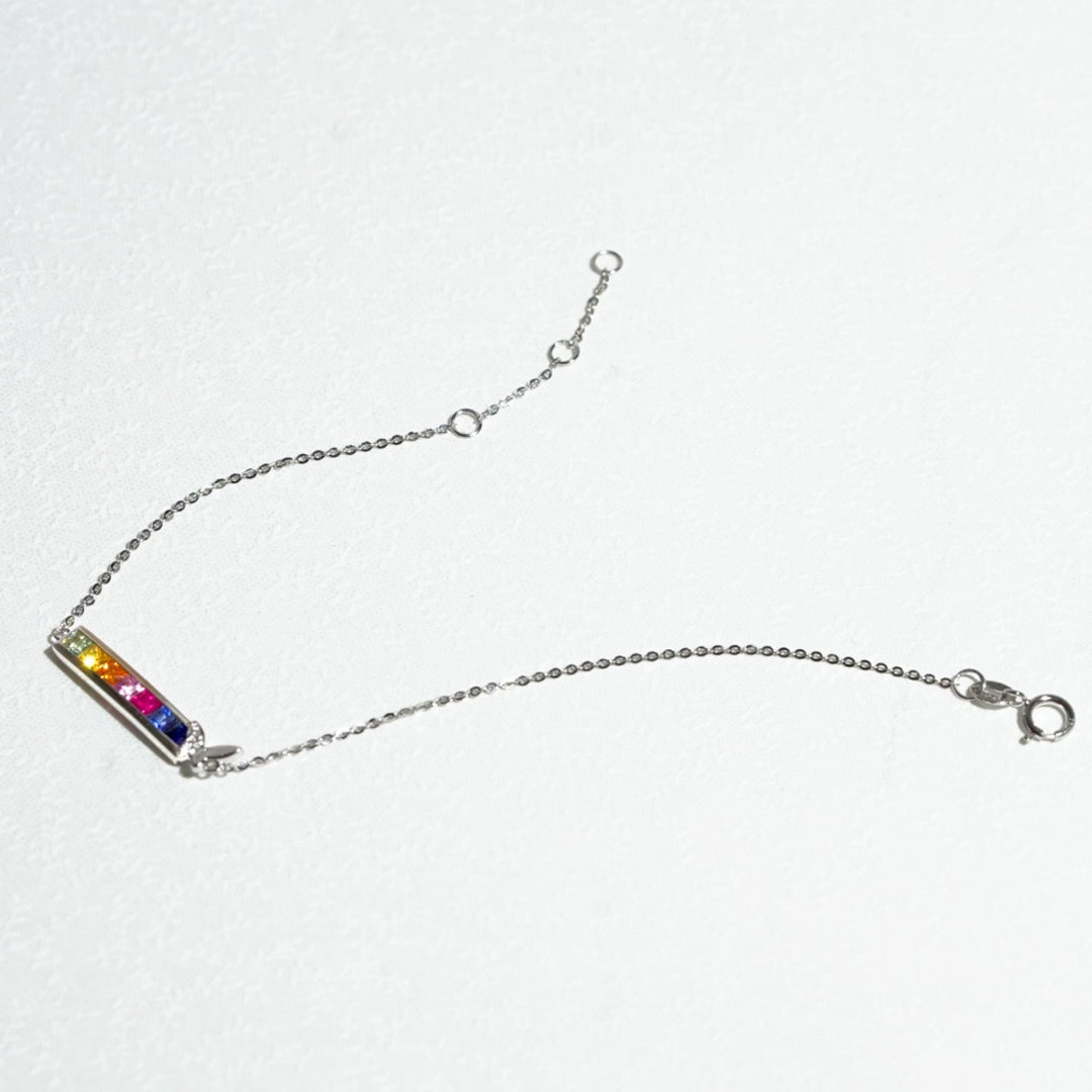 For Her Jewellery - 18K White Gold Butterfly Rainbow Bar Bracelet