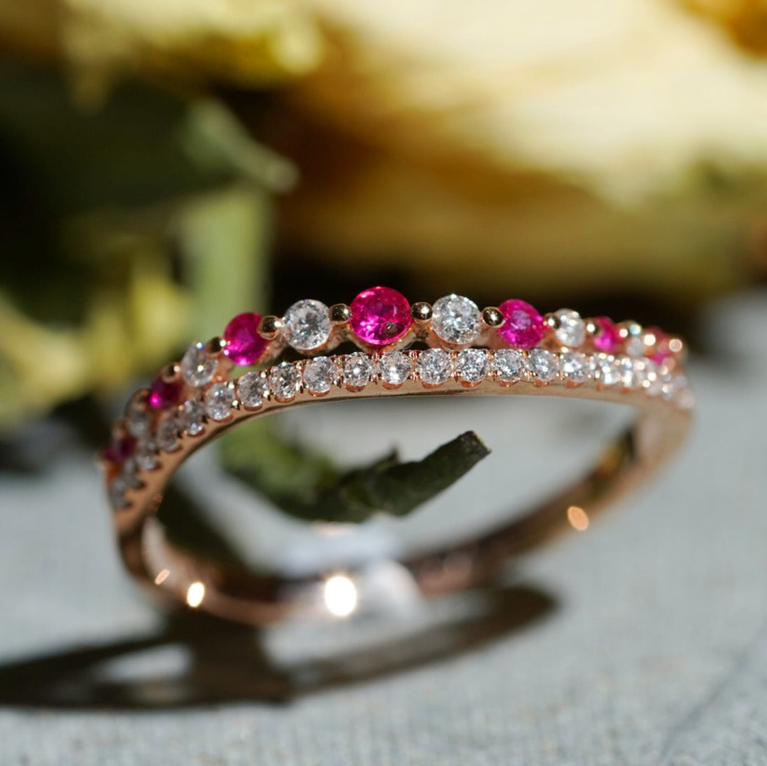 Load image into Gallery viewer, For Her Jewellery -  18K Rose Gold Ruby and Diamond Curve Ring
