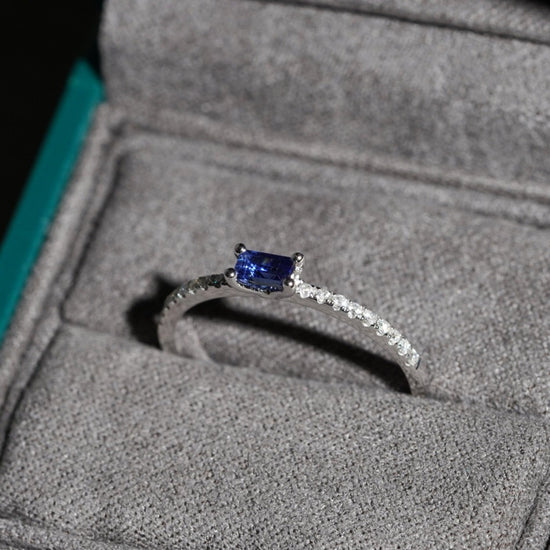 For Her Jewellery - 18K White Gold Baguette Sapphire Diamond Ring