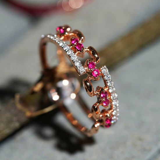 For Her Jewellery - 18K Rose Gold Diamond and Ruby Ring