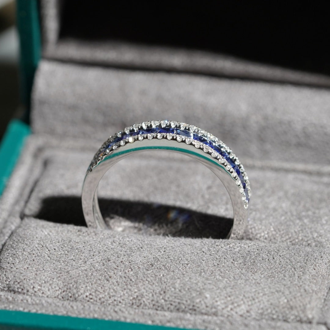 For Her Jewellery - 18K White Gold Sapphire and Diamond Band Ring