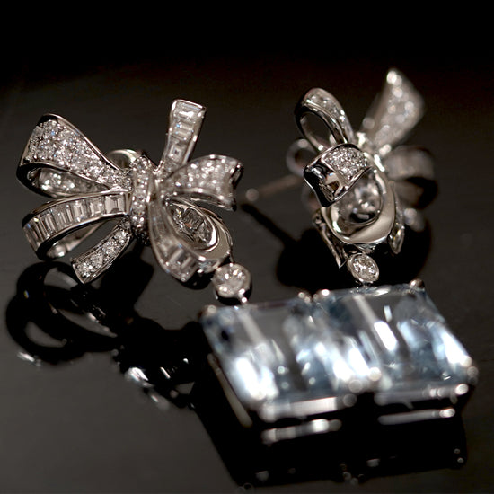 Pour La Vie - Aquarmarine and Diamond Earrings