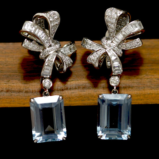 Pour La Vie - Aquarmarine and Diamond Earrings