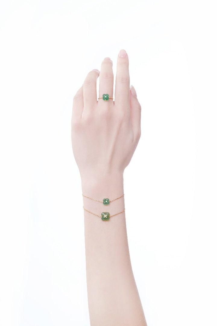 THIALH - 許願池系列 - 迷你綠玉髓鑽石戒指