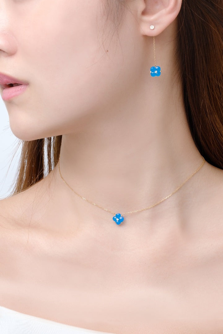 Fontana di Trevi - Mini Blue Chalcedony and Diamond Duality Earrings