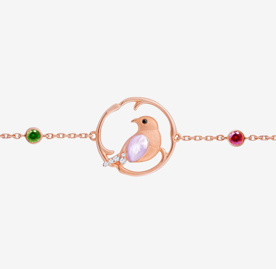 THIALH - ROBIN - Pink Conch Shell, Ruby, Tsavorite and Diamond Rose Gold Bracelet