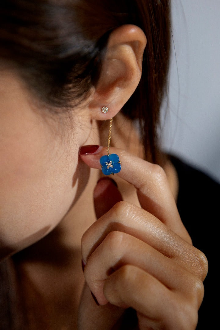 THIALH - Fontana di Trevi - Blue Chalcedony and Diamond Duality Earrings